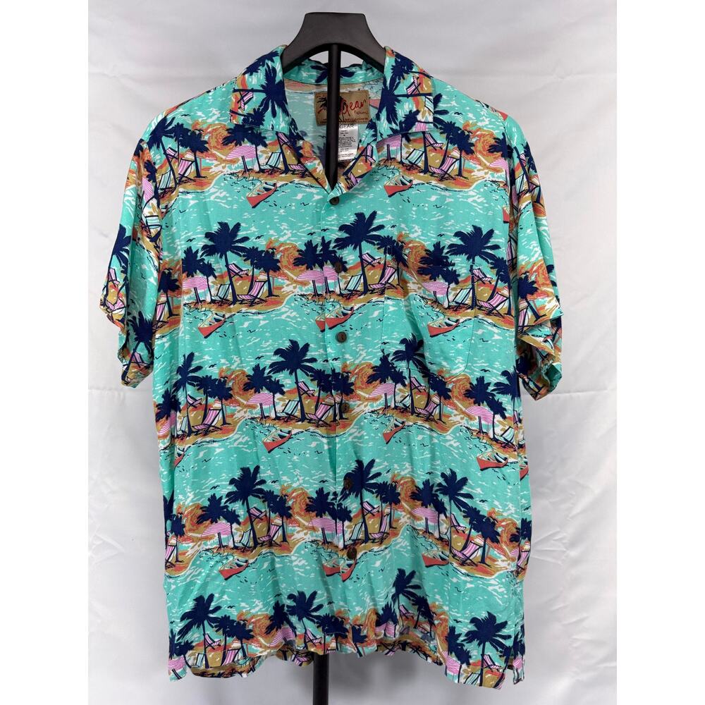 Vintage In Gear Hawaiian Shirt Mens M Rayon Tropical Beach Scene